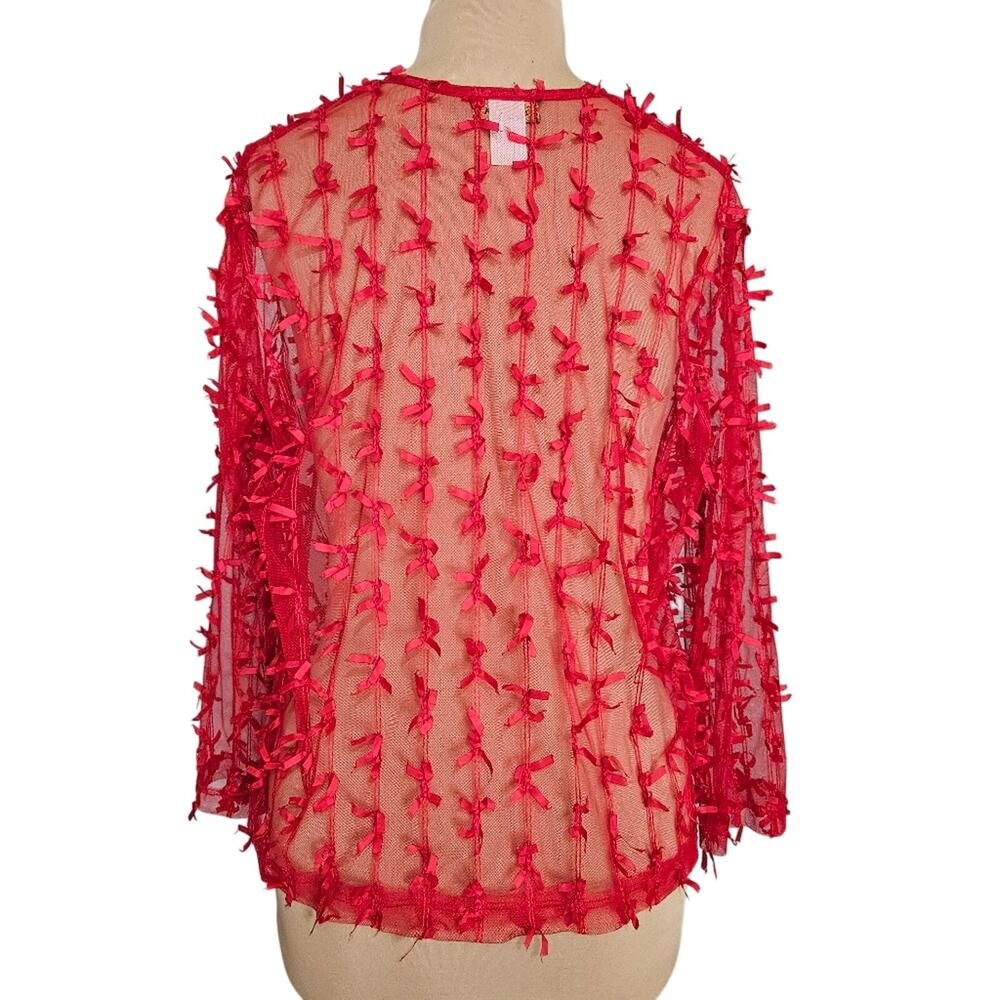 Maxima USA Shrug Womens Medium Sheer Mesh Cherry Red Ribbon Festive Holiday - Picture 3 of 14